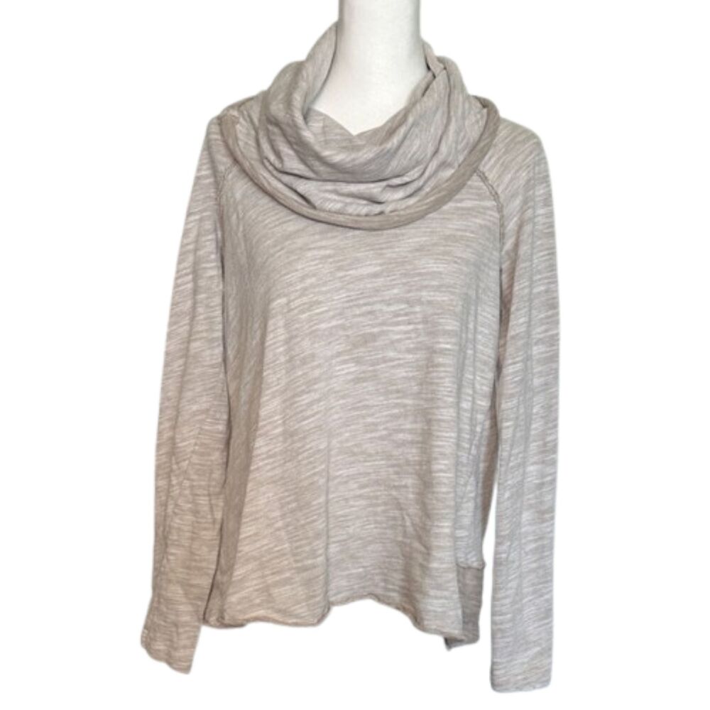 FP Beach Cowl Neck Pullover Top Womens One Body Sm Beachy Oversized Cotton Tan
